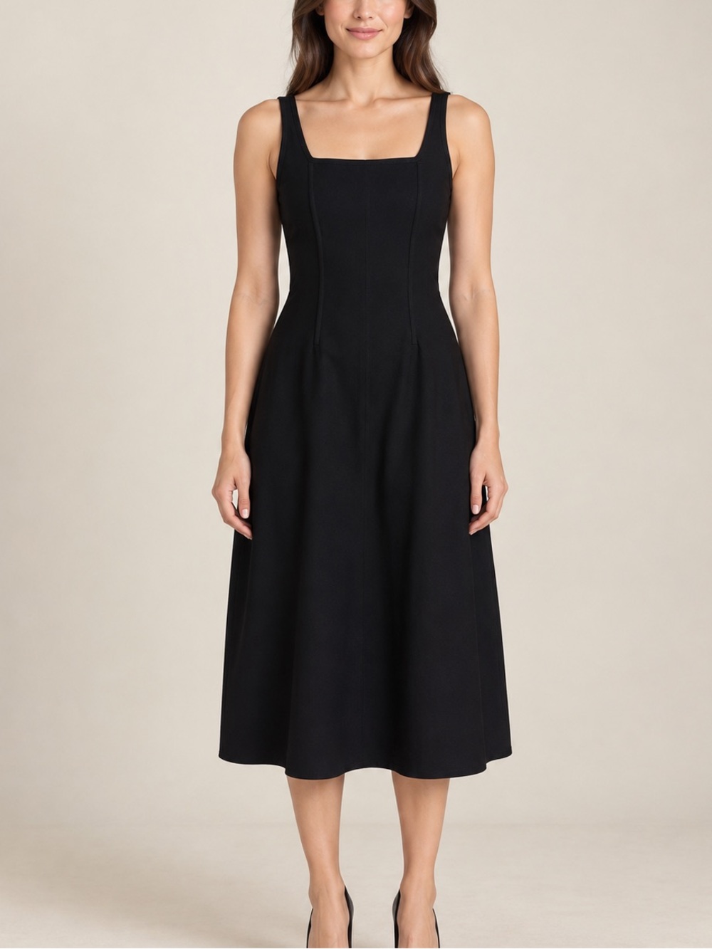 COS Black Corset Style Square Neck Midi Dress Back Zip Size M